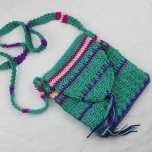 Handcrafted Crochet Shoulder Bag Teal Purple Pink